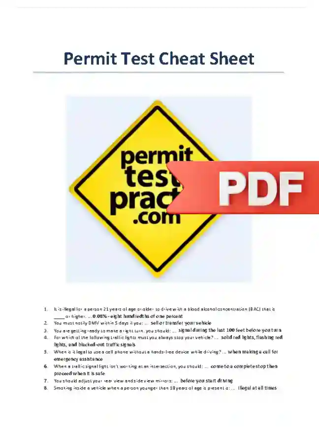 DMV Written Test Cheat Sheet