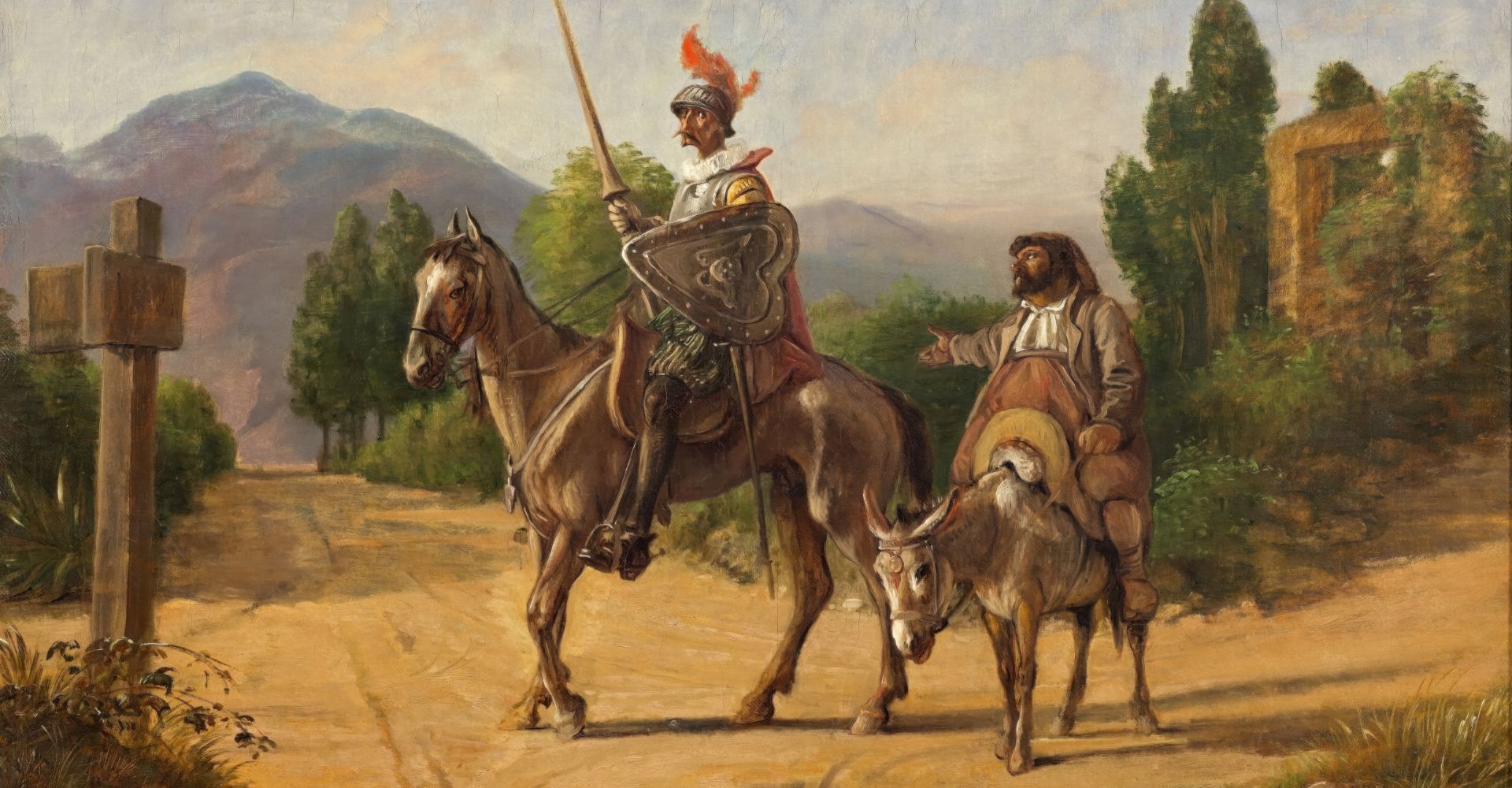 The Don Quixote and Sancho Panza at a crossroads painting by Wilhelm Marstrand