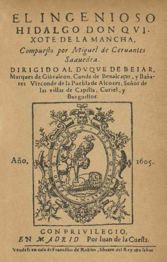 The title page of the first Spanish edition of "Don Quixote de la Mancha" (1605)